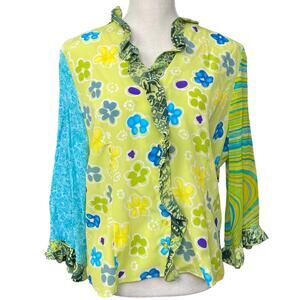 Vintage Taylor G Dallas TX Mixed Media Blouse Large